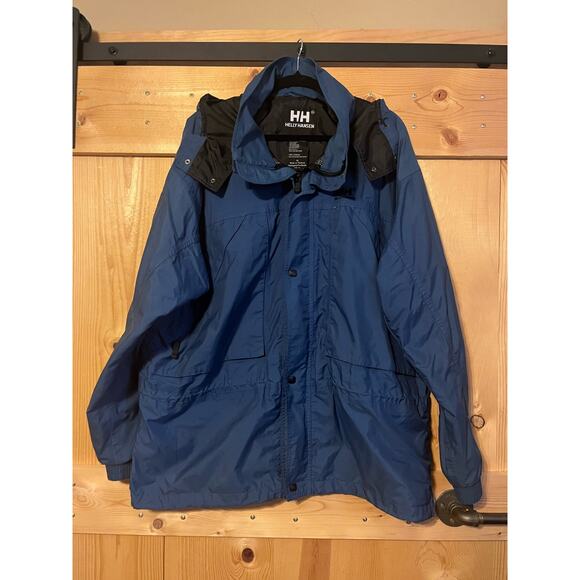 VTG Helly Hansen Helly Tech Steel Blue Cinch Waist Waterproof Parka Size XL